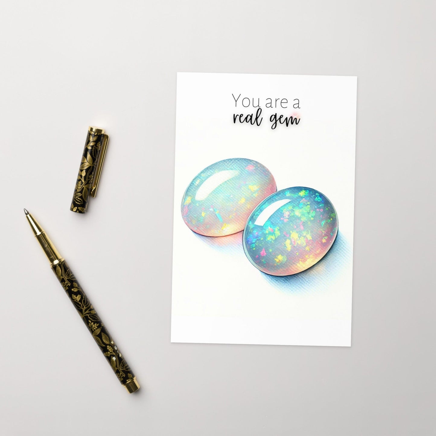 "You are a real Gem" Watercolor Oval Opal Cab Folded Card Cards by Nodeform