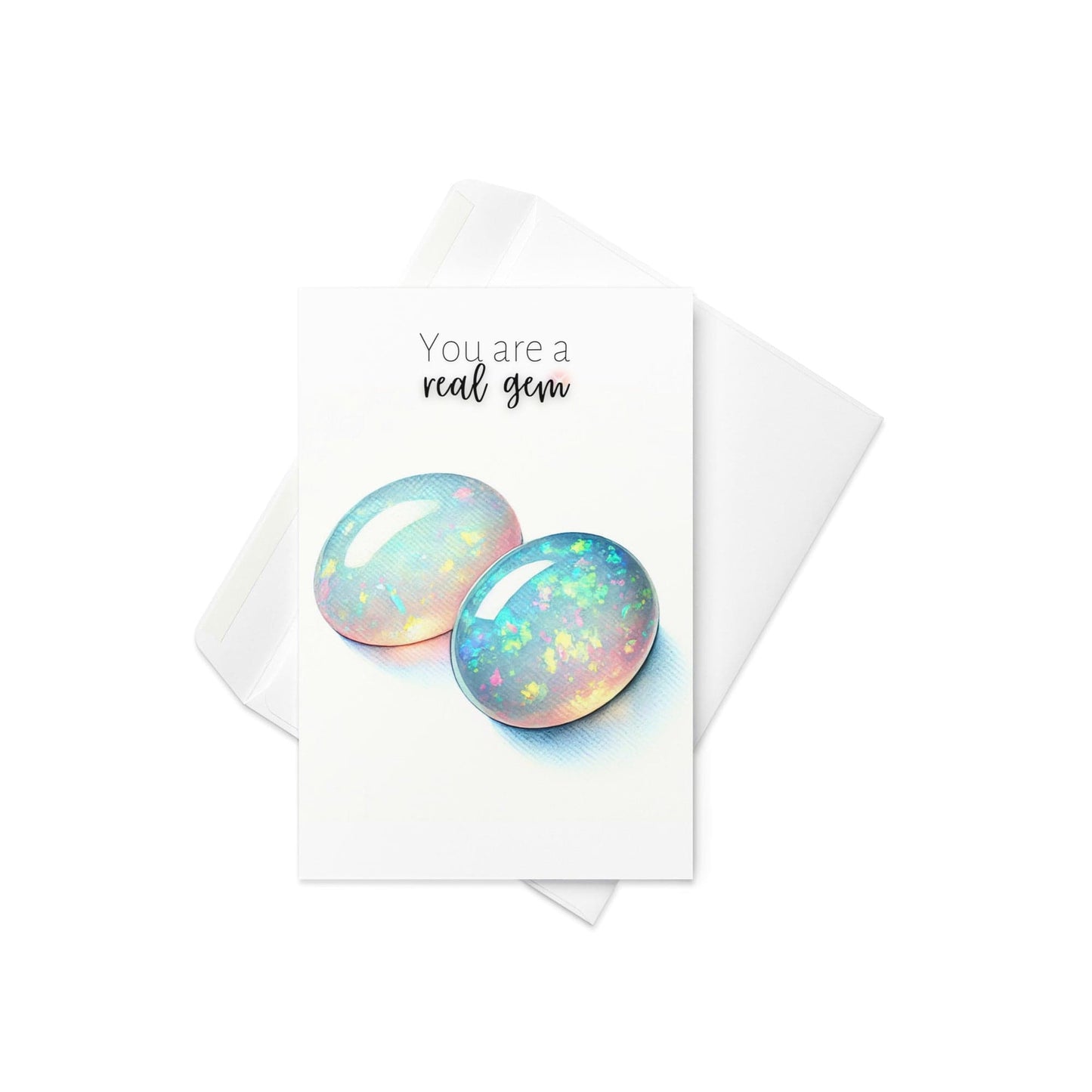 "You are a real Gem" Watercolor Oval Opal Cab Folded Card Cards by Nodeform