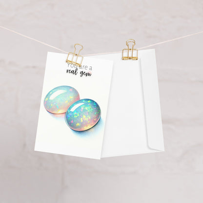 "You are a real Gem" Watercolor Oval Opal Cab Folded Card Cards by Nodeform