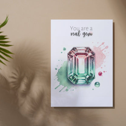 "You are a real Gem" Watercolor Emerald-cut Bi-color Tourmaline Folded Card Cards by Nodeform