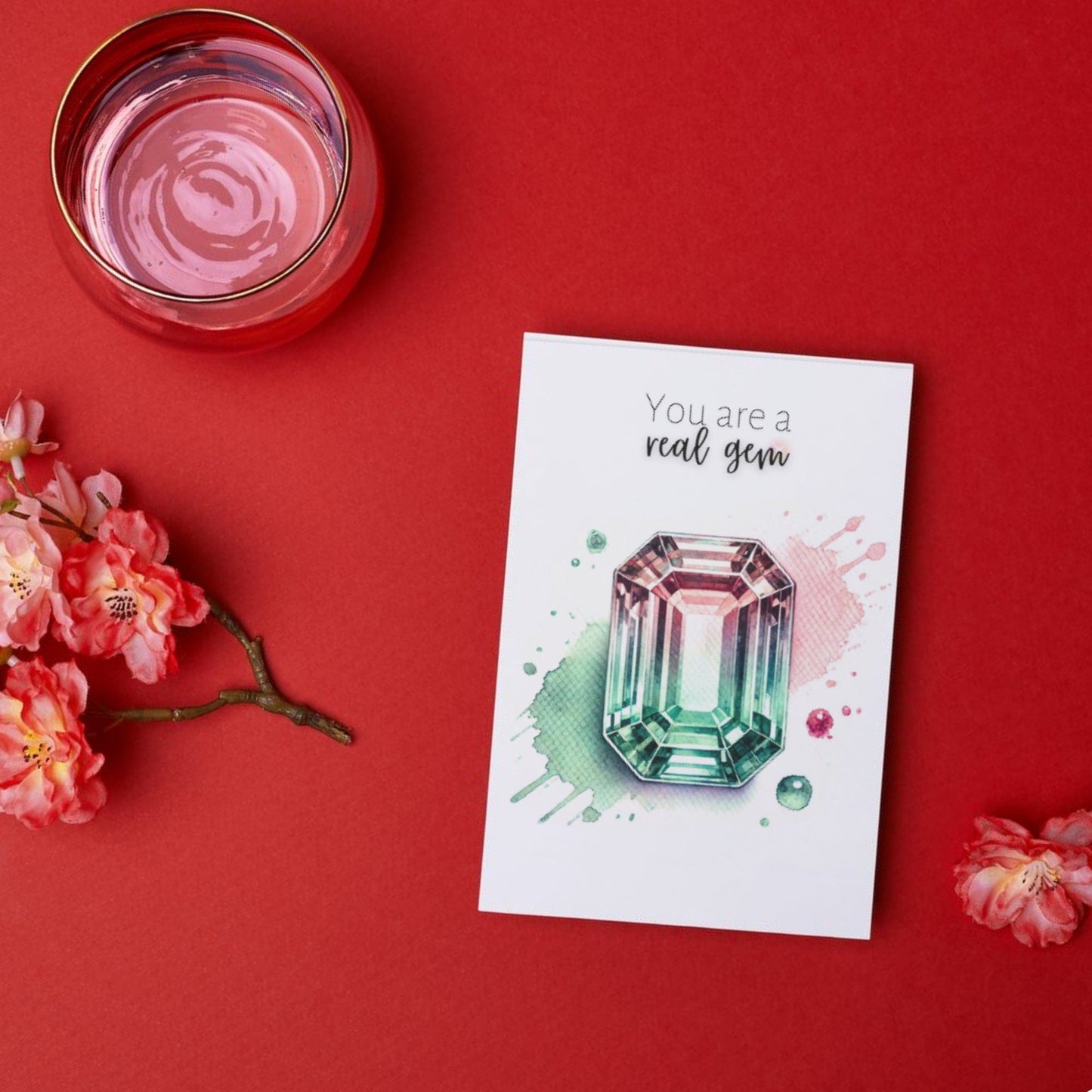 "You are a real Gem" Watercolor Emerald-cut Bi-color Tourmaline Folded Card Cards by Nodeform