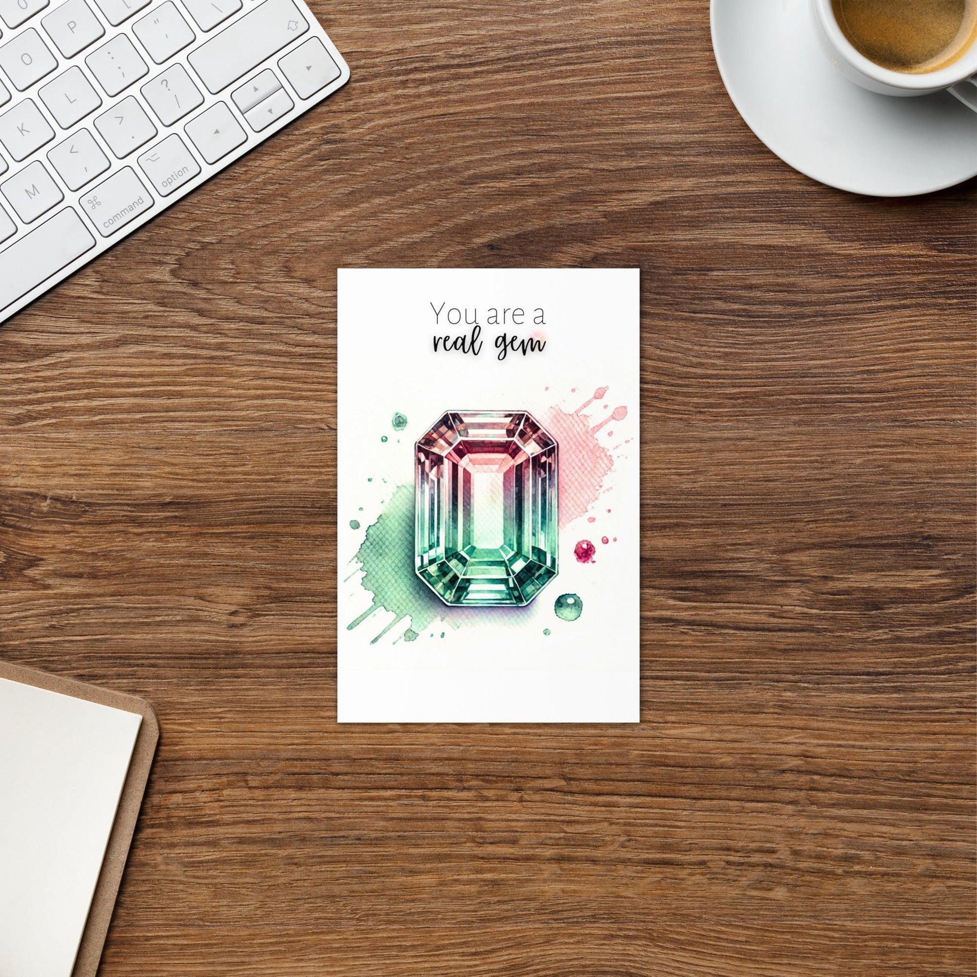 "You are a real Gem" Watercolor Emerald-cut Bi-color Tourmaline Folded Card Cards by Nodeform