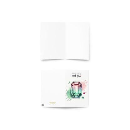 "You are a real Gem" Watercolor Emerald-cut Bi-color Tourmaline Folded Card Cards by Nodeform