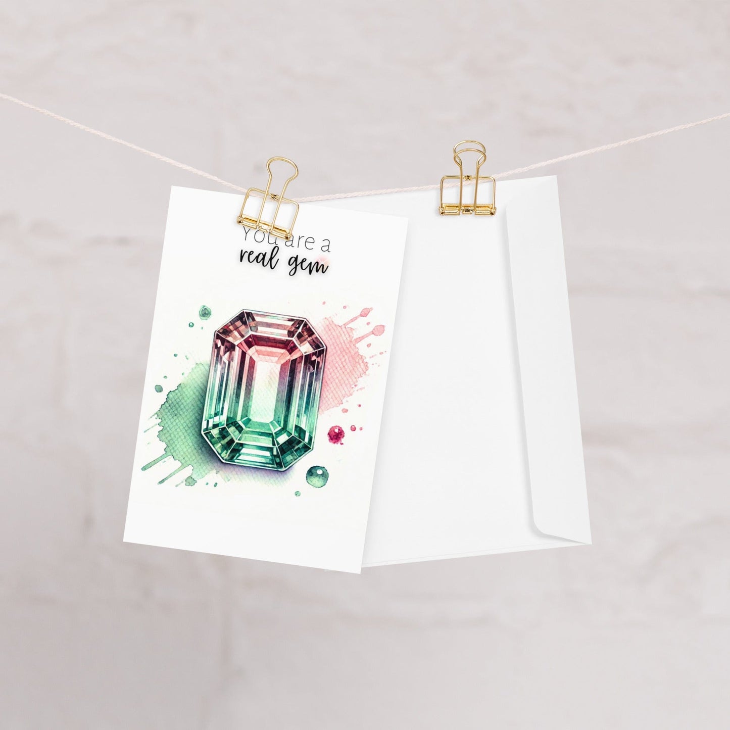 "You are a real Gem" Watercolor Emerald-cut Bi-color Tourmaline Folded Card Cards by Nodeform