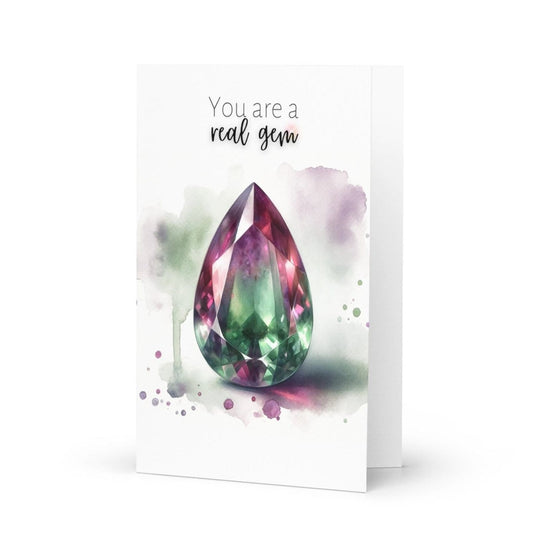 "You are a real Gem" Watercolor Pear Bi-color Tourmaline Folded Card Cards by Nodeform