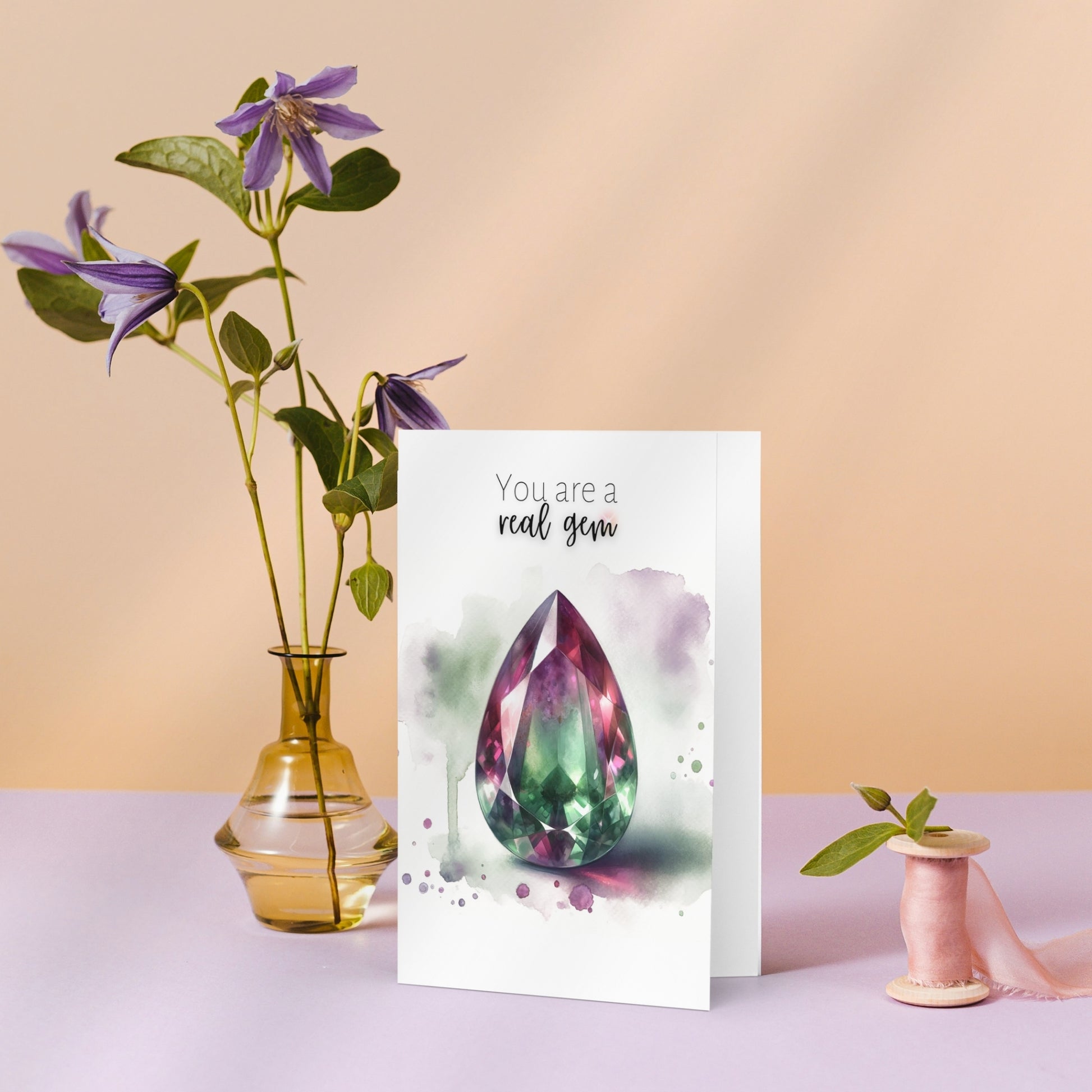"You are a real Gem" Watercolor Pear Bi-color Tourmaline Folded Card Cards by Nodeform