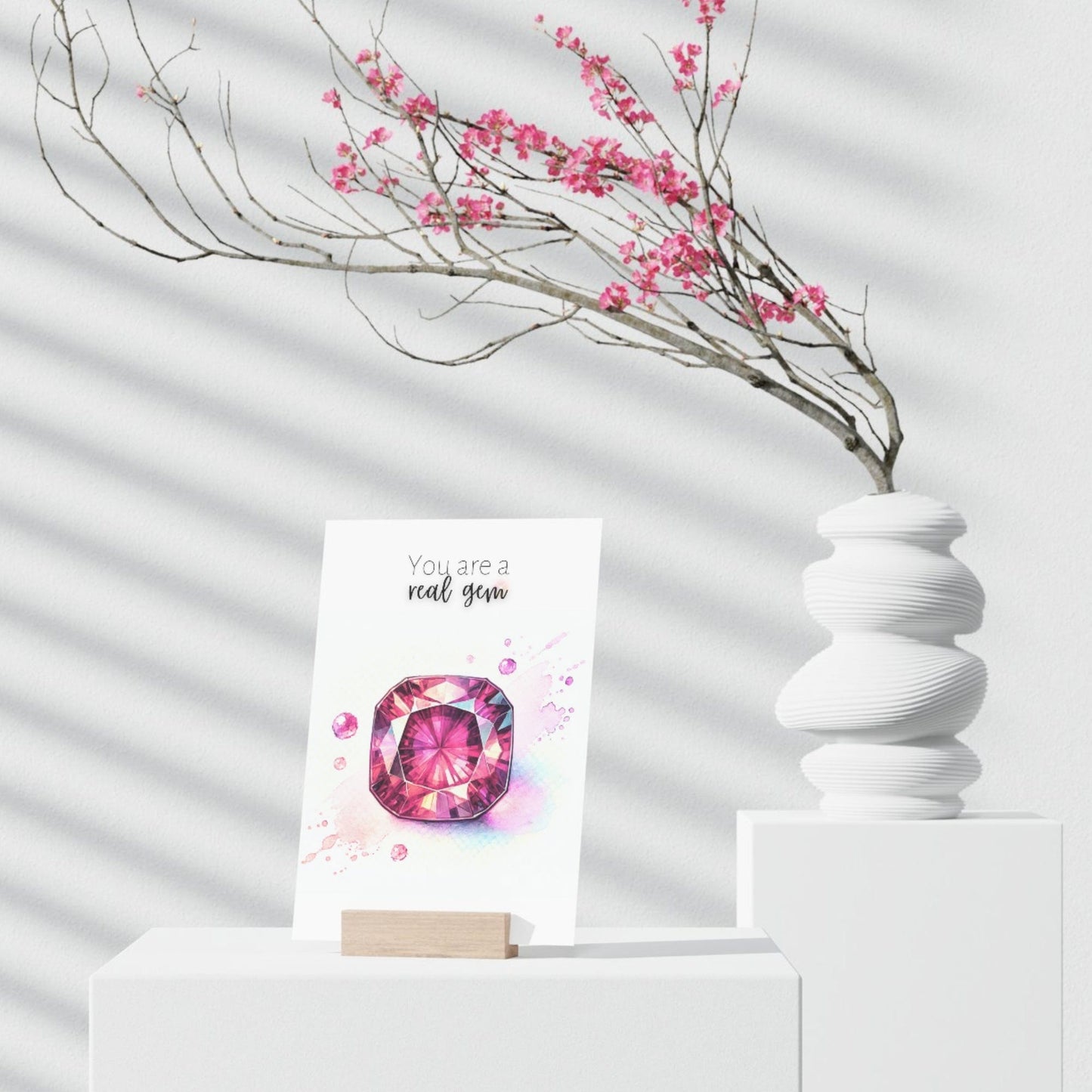 "You are a real Gem" Watercolor Pink Tourmaline Folded Card Cards by Nodeform