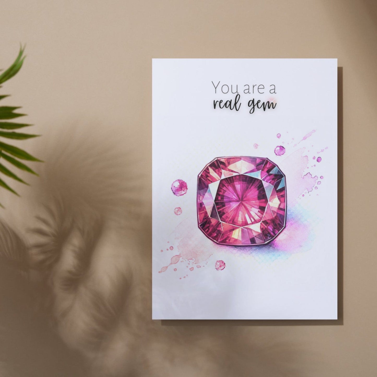 "You are a real Gem" Watercolor Pink Tourmaline Folded Card Cards by Nodeform