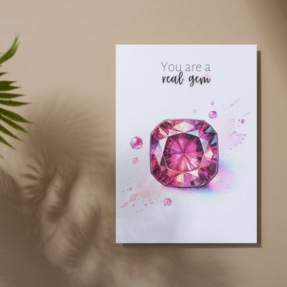 "You are a real Gem" Watercolor Pink Tourmaline Folded Card Cards by Nodeform