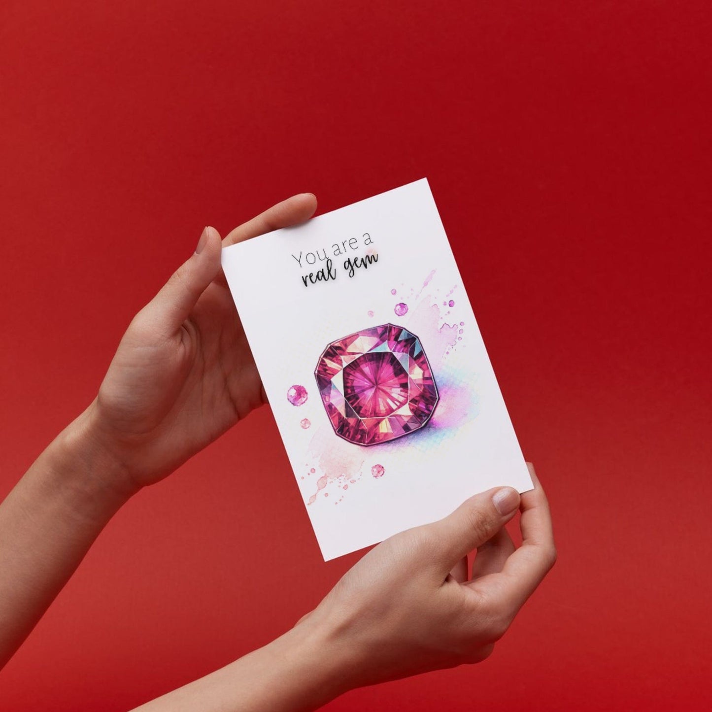 "You are a real Gem" Watercolor Pink Tourmaline Folded Card Cards by Nodeform