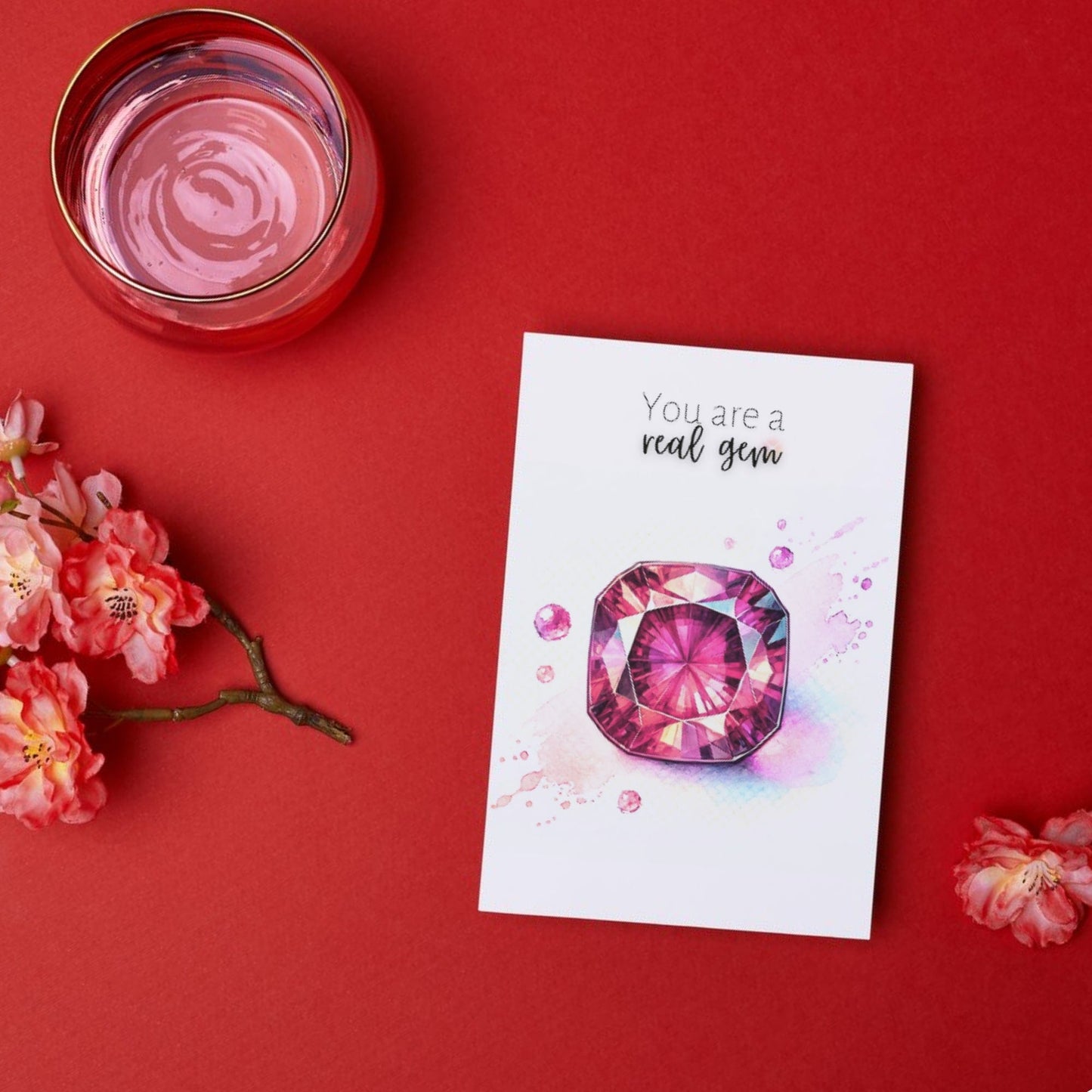 "You are a real Gem" Watercolor Pink Tourmaline Folded Card Cards by Nodeform