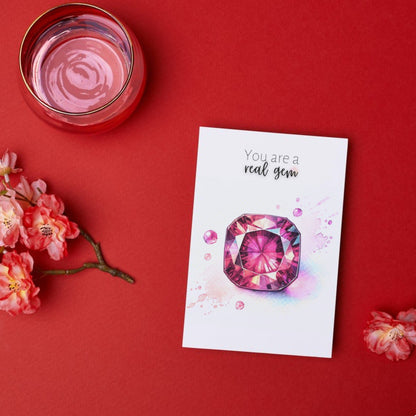 "You are a real Gem" Watercolor Pink Tourmaline Folded Card Cards by Nodeform