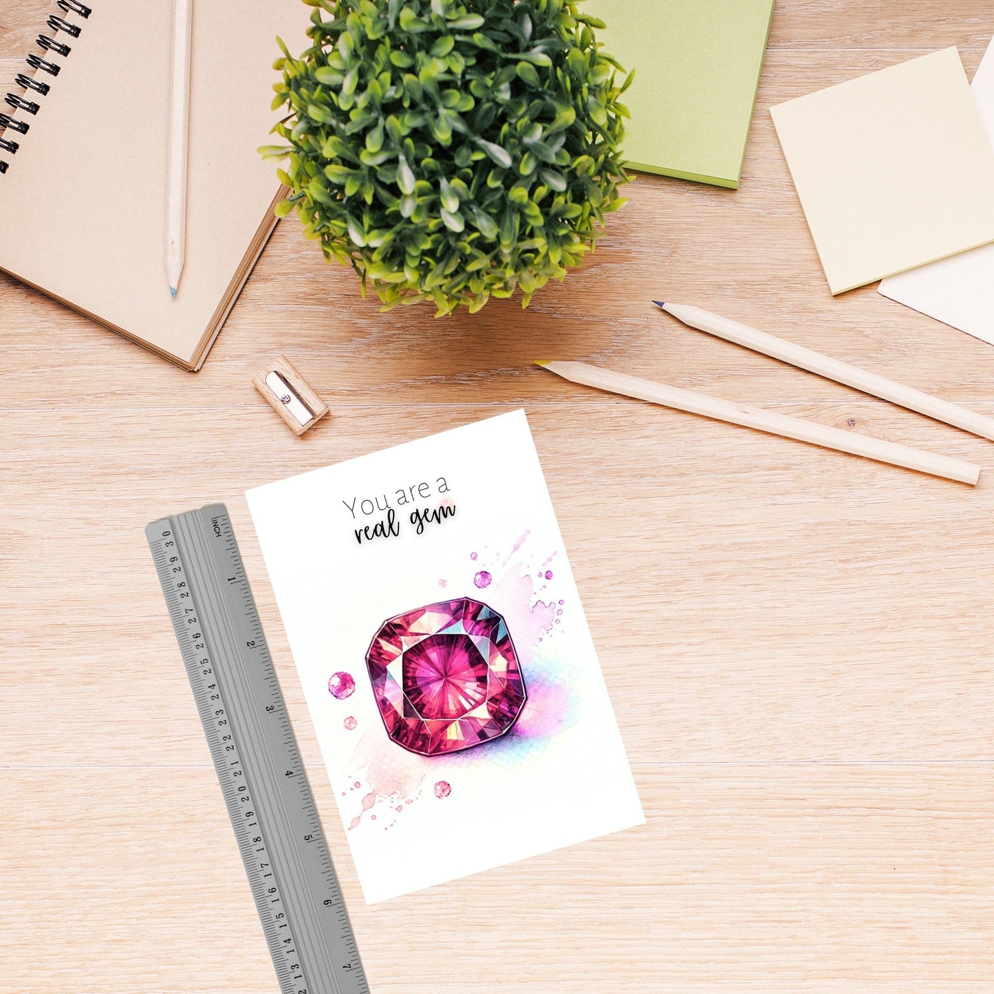 "You are a real Gem" Watercolor Pink Tourmaline Folded Card Cards by Nodeform