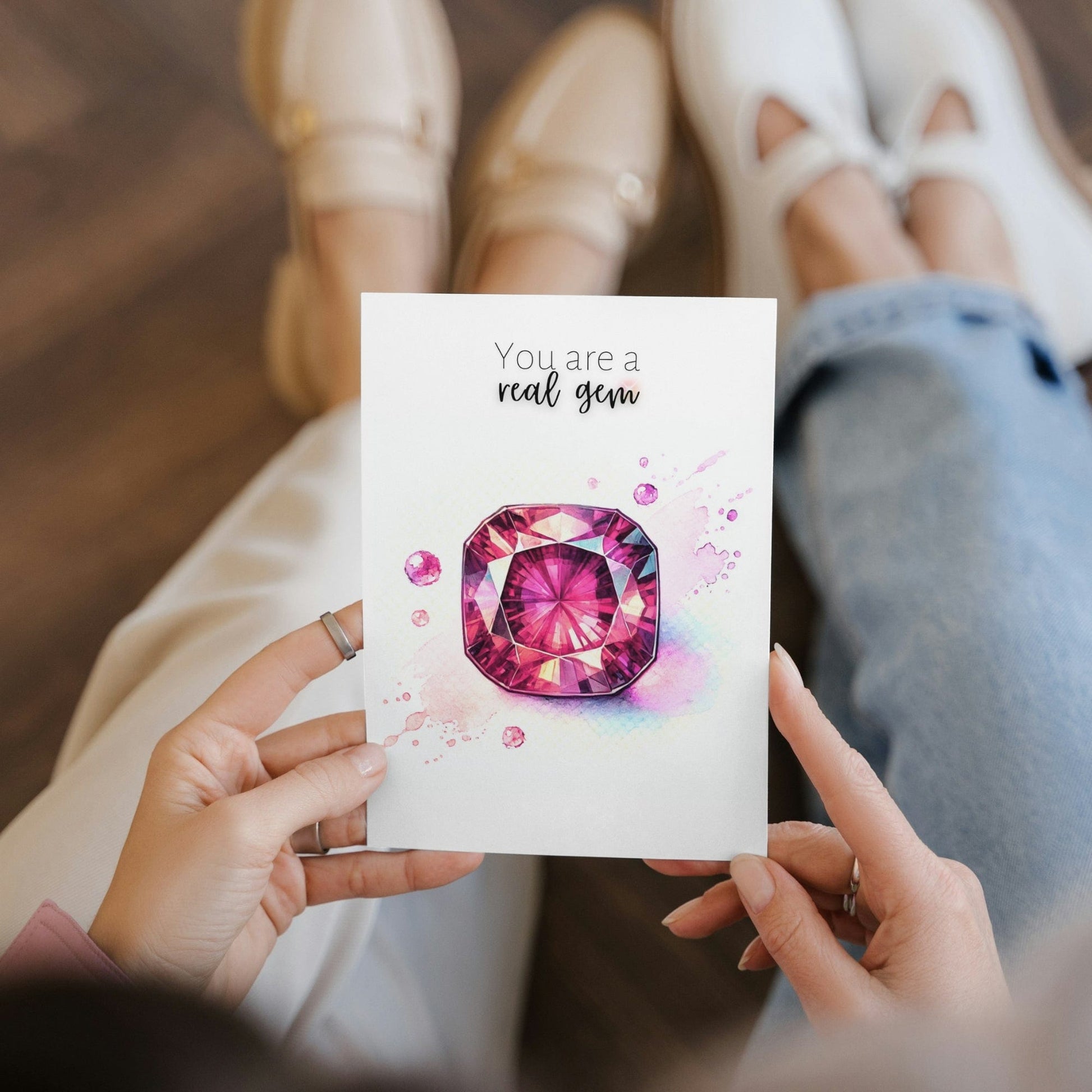 "You are a real Gem" Watercolor Pink Tourmaline Folded Card Cards by Nodeform