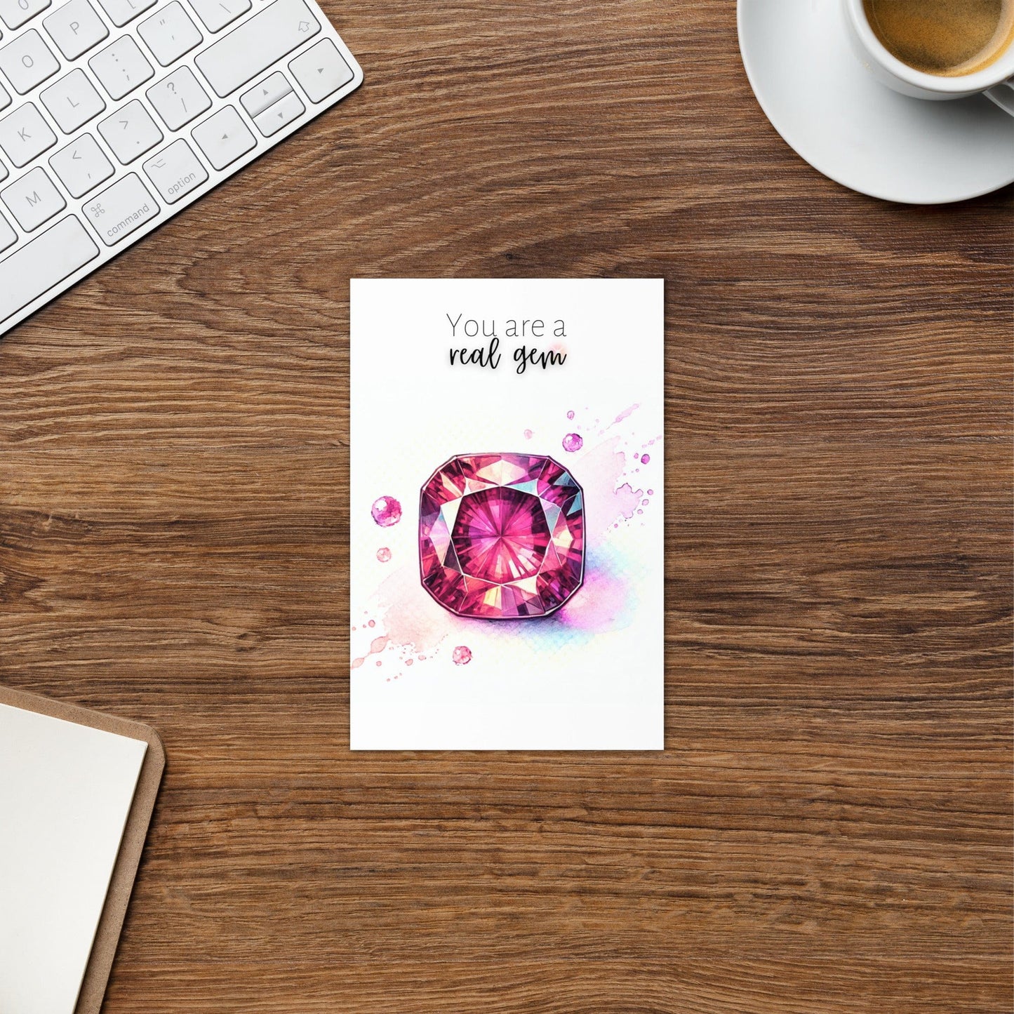 "You are a real Gem" Watercolor Pink Tourmaline Folded Card Cards by Nodeform