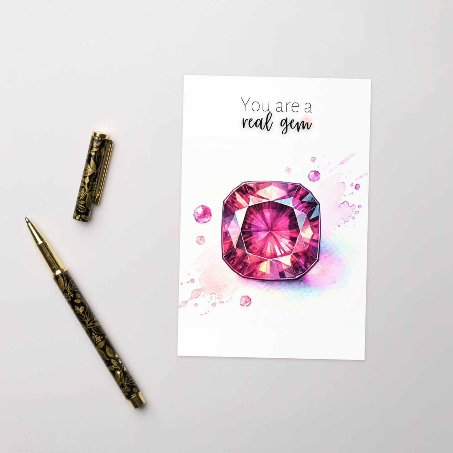 "You are a real Gem" Watercolor Pink Tourmaline Folded Card Cards by Nodeform