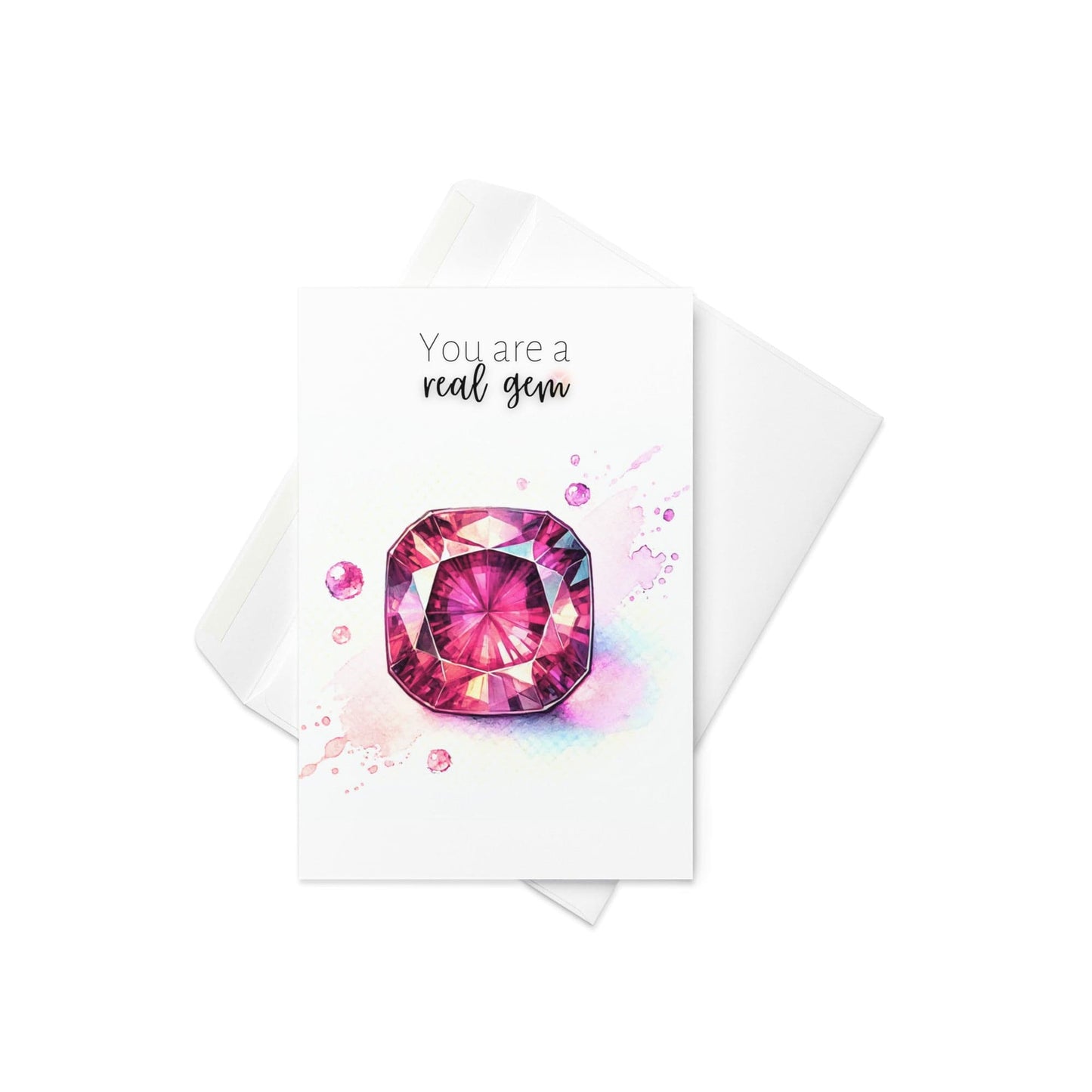 "You are a real Gem" Watercolor Pink Tourmaline Folded Card Cards by Nodeform