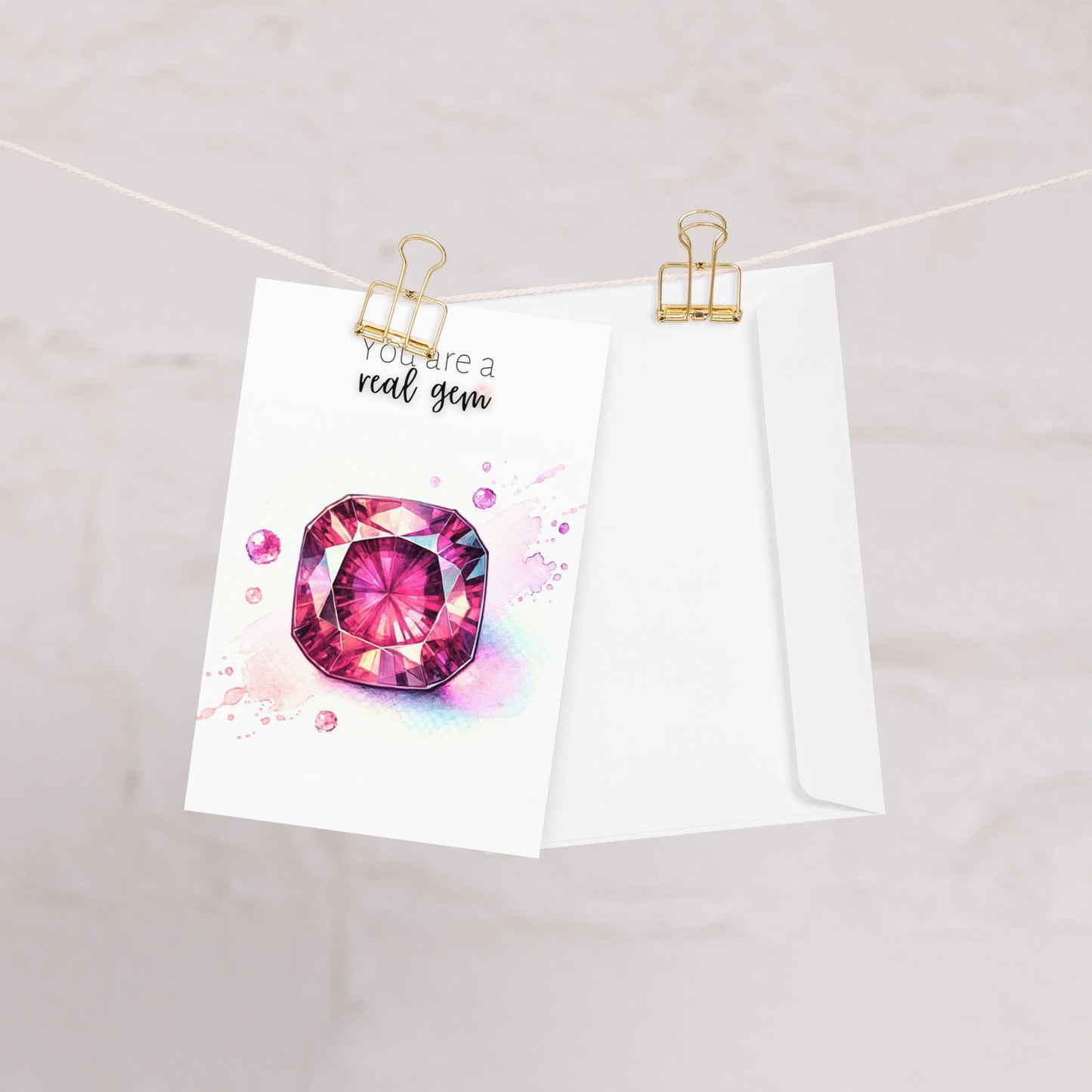 "You are a real Gem" Watercolor Pink Tourmaline Folded Card Cards by Nodeform