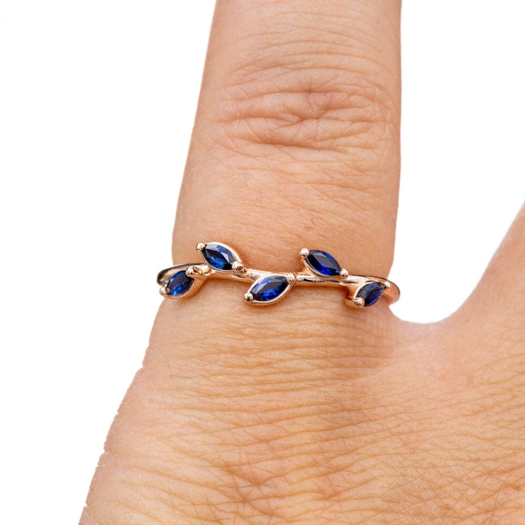 Blue Sapphire or Ruby Phyliss Band - Delicate Leaf Ring Stacking Anniversary Ring Ring by Nodeform