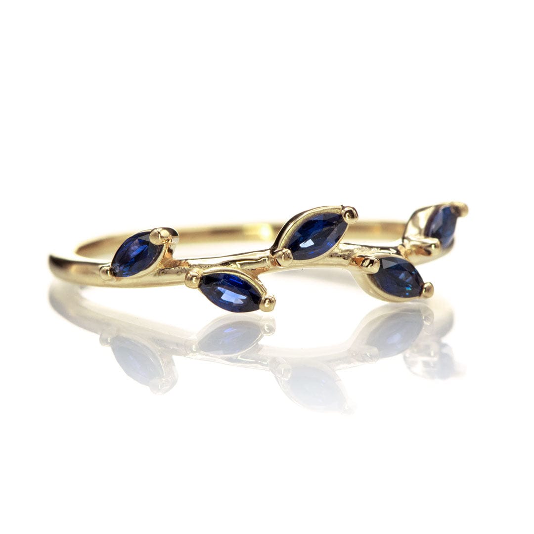 Blue Sapphire or Ruby Phyliss Band - Delicate Leaf Ring Stacking Anniversary Ring All Blue Sapphires / 14K Yellow Gold Ring by Nodeform