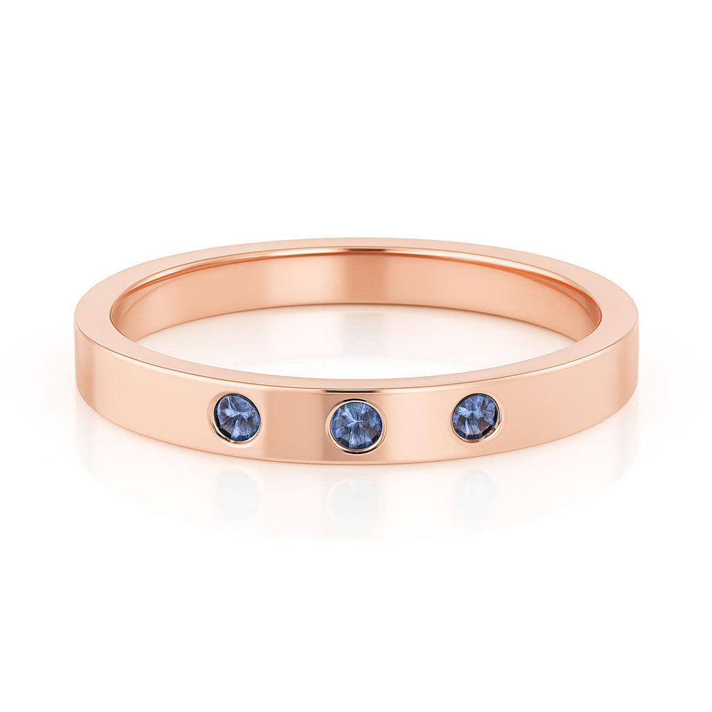 Sia Ring in rose gold  by Nodeform - Narrow 2.5mm wide 3 Alexandrite Flush Set Flat Wedding Band