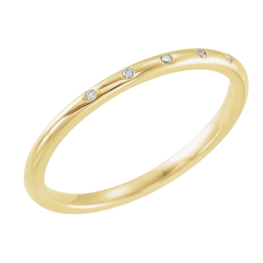 Skinny Thin Wedding Band With 5 Flush Set tiny Diamonds 14k Yellow Gold Ring by Nodeform