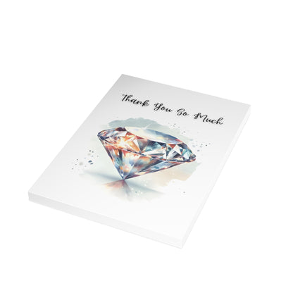 Stack of 10 pack of thank you so much folded greeting cards with watercolor diamond illustration