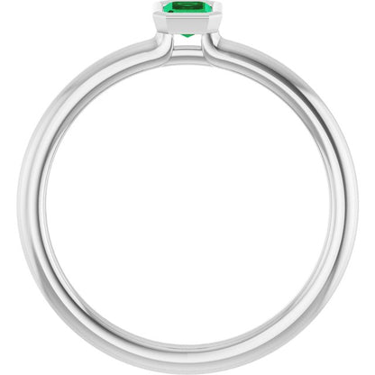 side view of Step Cut Emerald Stacking Bezel Set Solitaire Promise Ring