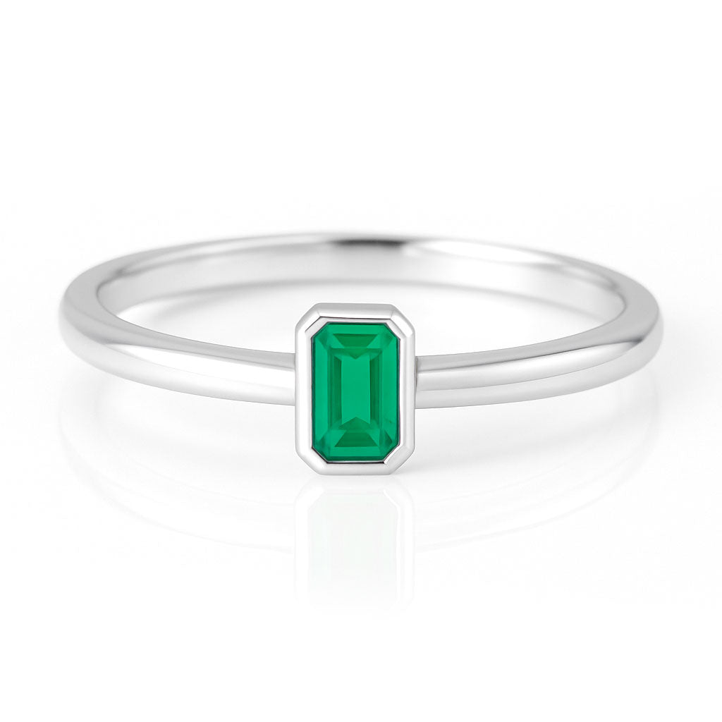 Step Cut Emerald Stacking Bezel Set Solitaire Promise Ring