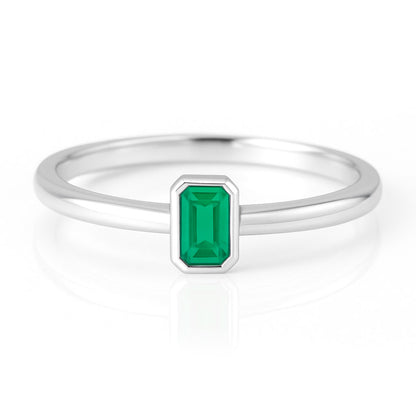 Step Cut Emerald Stacking Bezel Set Solitaire Promise Ring