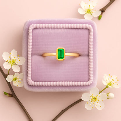 Step Cut Emerald Stacking Bezel Set Solitaire Promise Ring