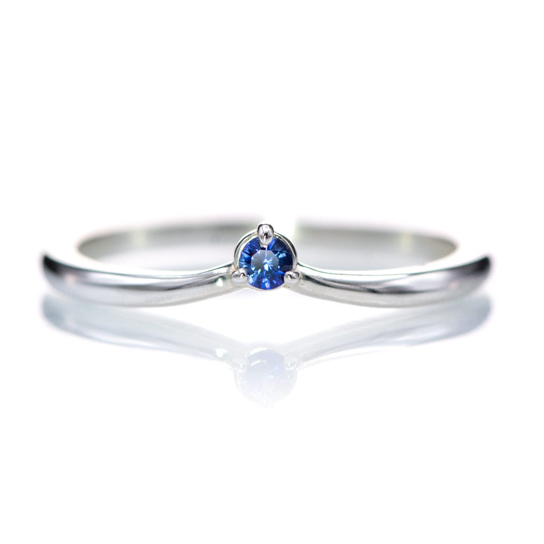 Velma Band - Diamond, Moissanite or Sapphire V-Shape Contoured Stacking Wedding Ring Blue Sapphire / Sterling Silver Ring by Nodeform