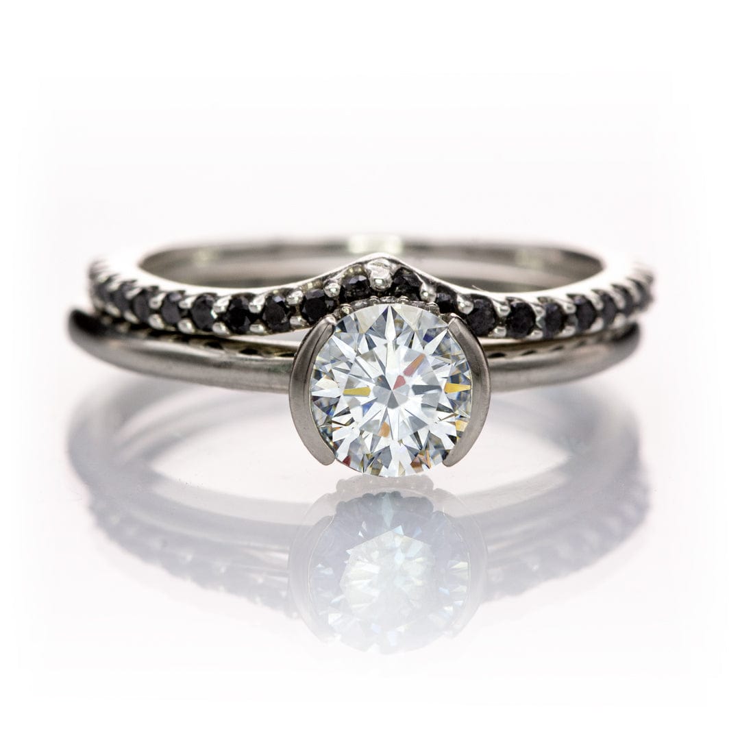 Helen Solitaire - Round Moissanite Half Bezel Engagement Ring Ring by Nodeform