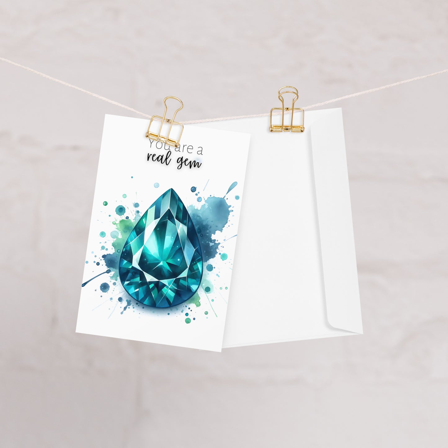 Watercolor Pear Teal Sapphire You are a Real Gem Greeting Card with envelope