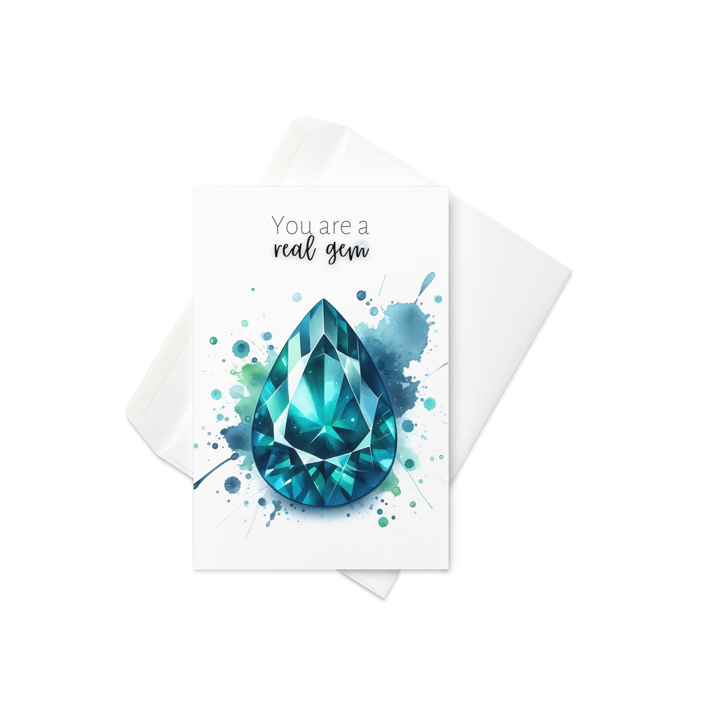 Watercolor Pear Teal Sapphire You are a Real Gem Greeting Card with envelope