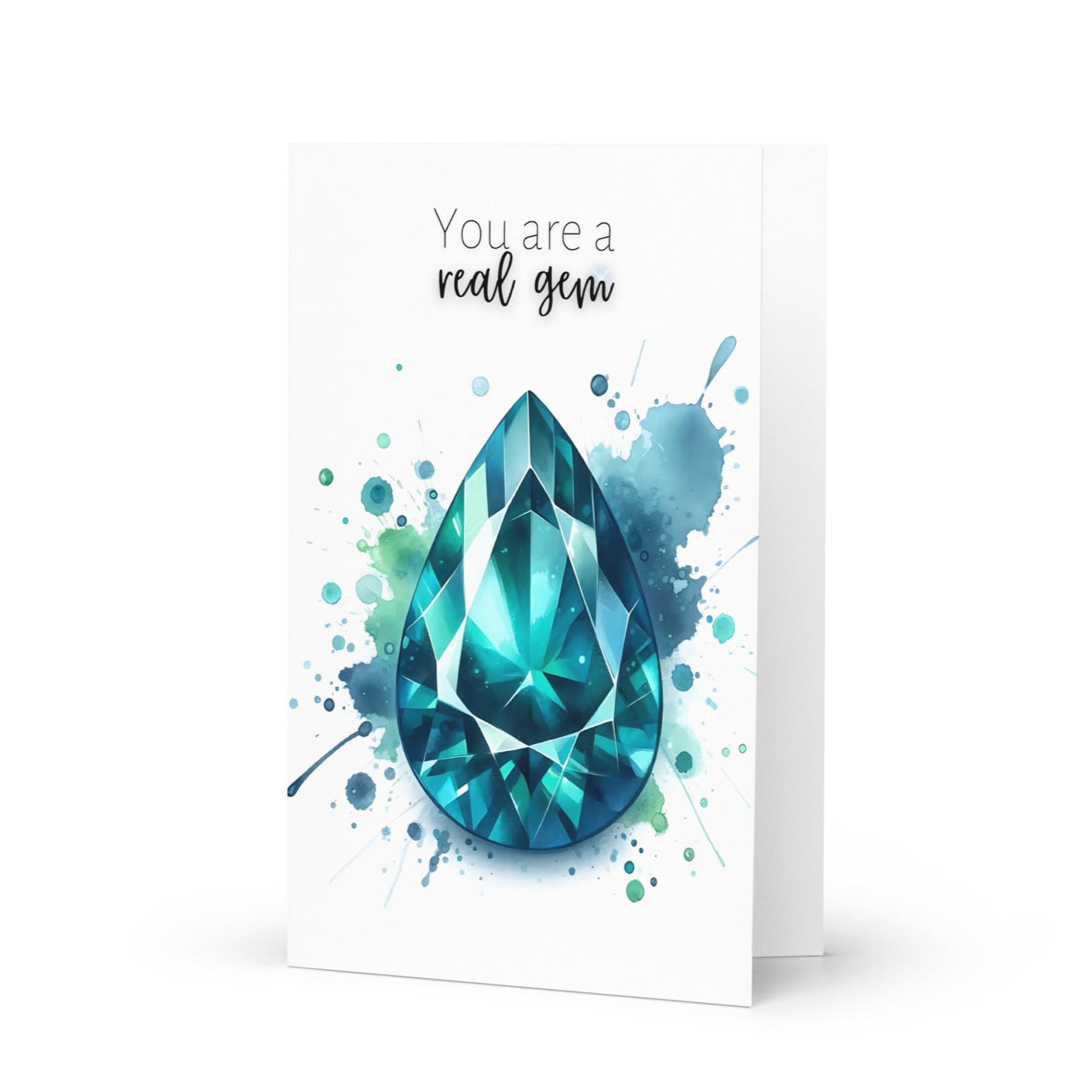 Watercolor Pear Teal Sapphire You are a Real Gem Folded Greeting Card