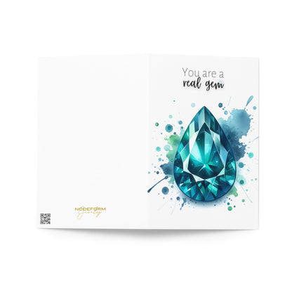 outside of Watercolor Pear Teal Sapphire You are a Real Gem Greeting Card