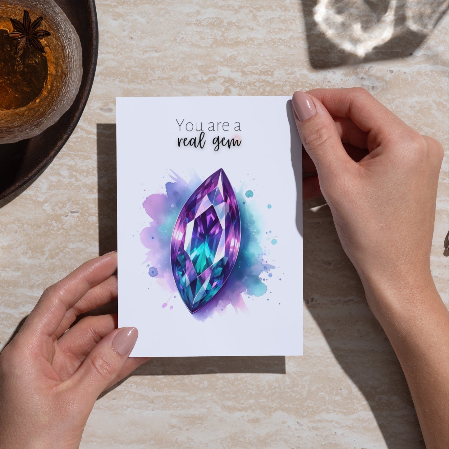 You are a real Gem | Watercolor Marquise Alexandrite Greeting Card