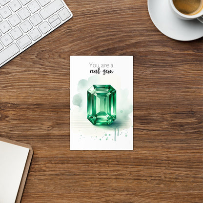 "You are a real Gem" Watercolor Emerald Folded Card Cards by Nodeform