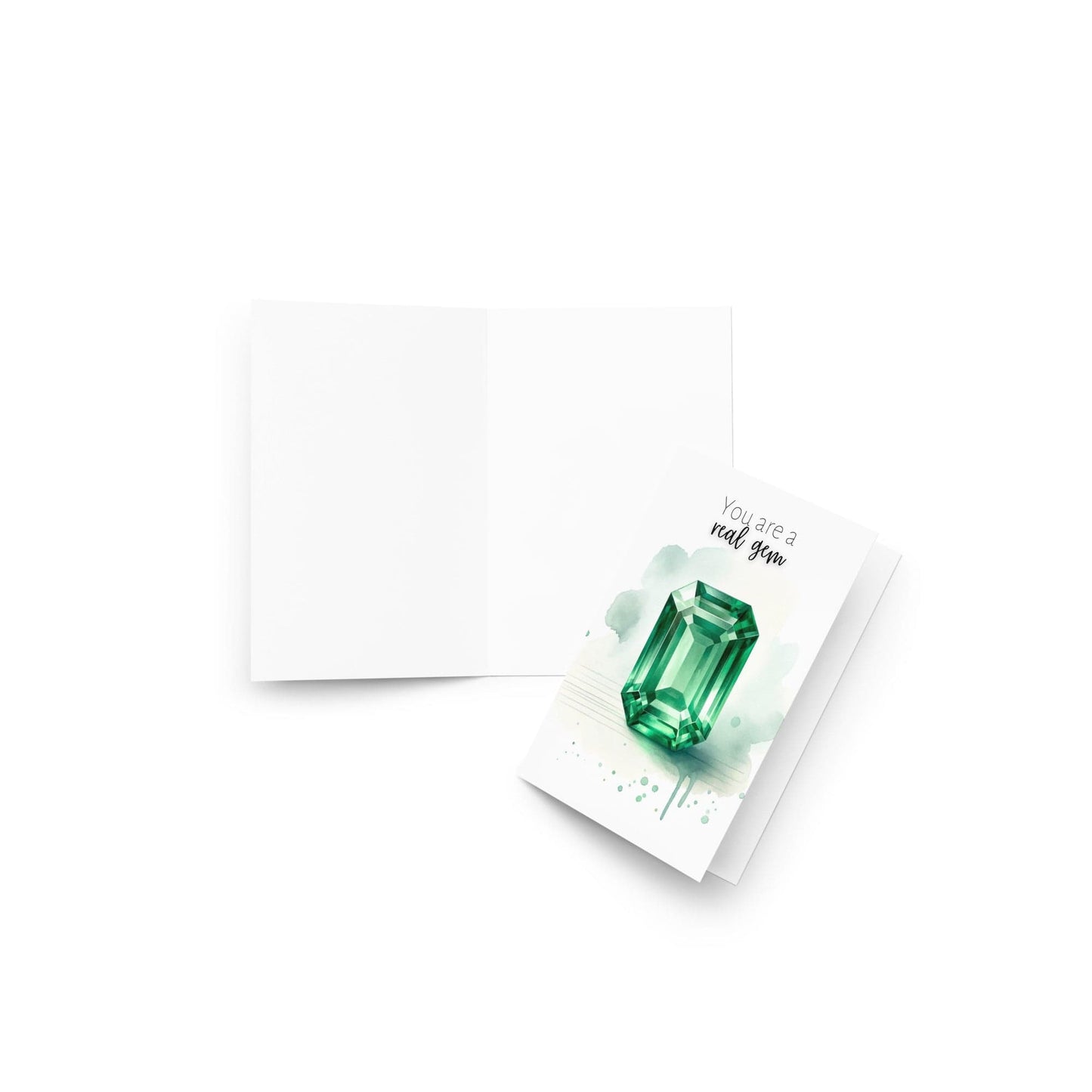 "You are a real Gem" Watercolor Emerald Folded Card Cards by Nodeform