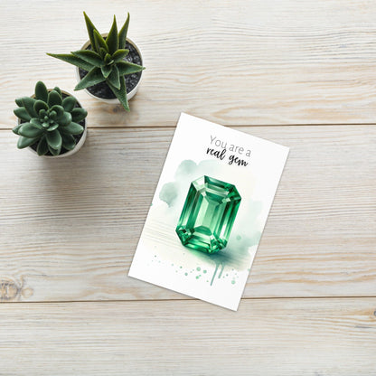 "You are a real Gem" Watercolor Emerald Folded Card Cards by Nodeform