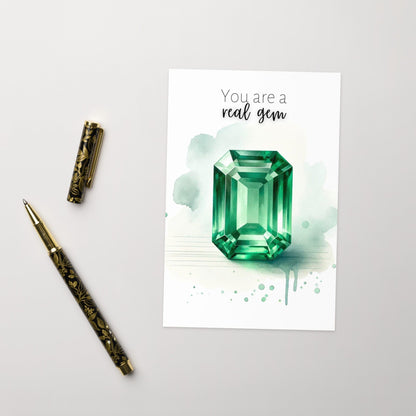 "You are a real Gem" Watercolor Emerald Folded Card Cards by Nodeform