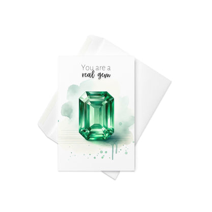 "You are a real Gem" Watercolor Emerald Folded Card Cards by Nodeform