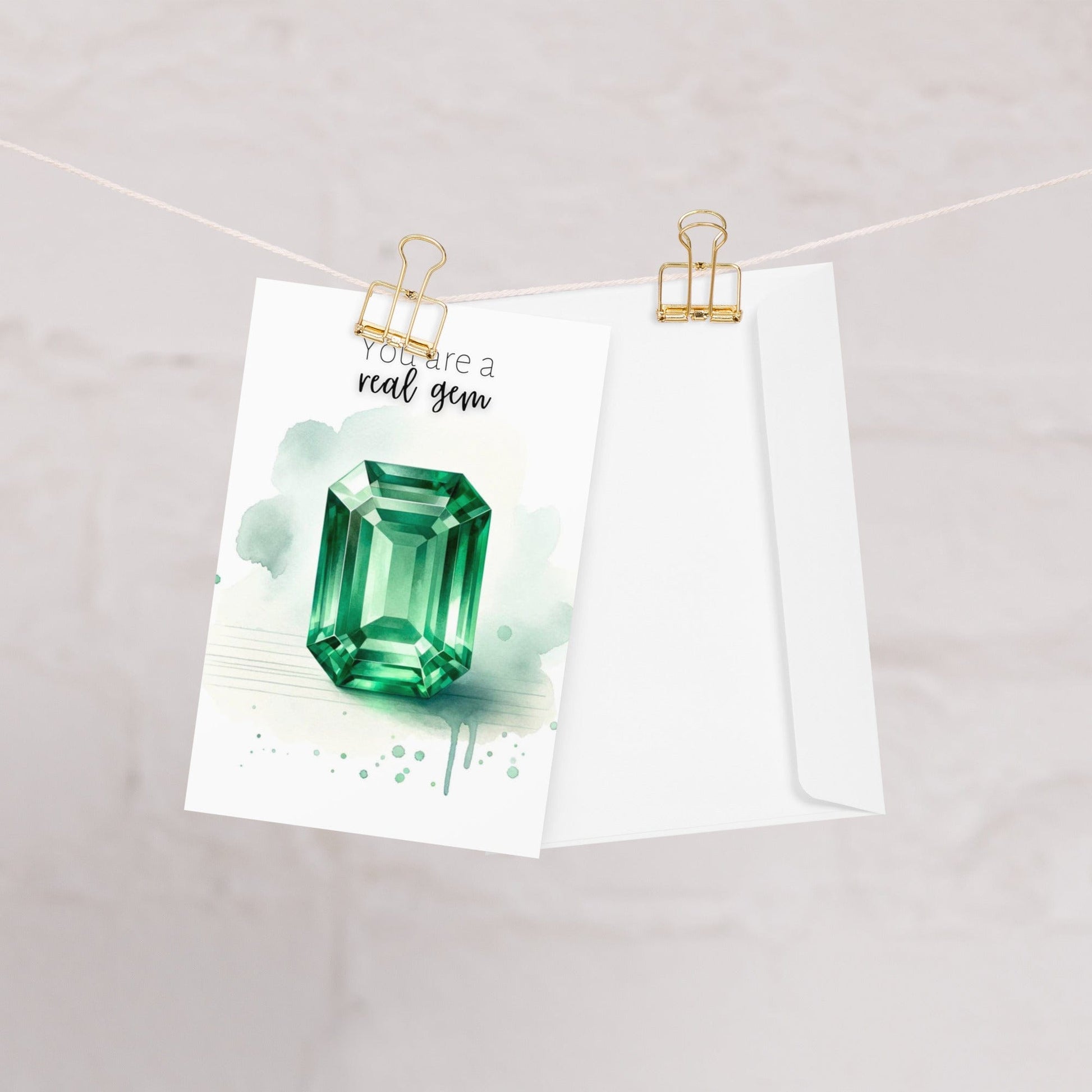 "You are a real Gem" Watercolor Emerald Folded Card Cards by Nodeform