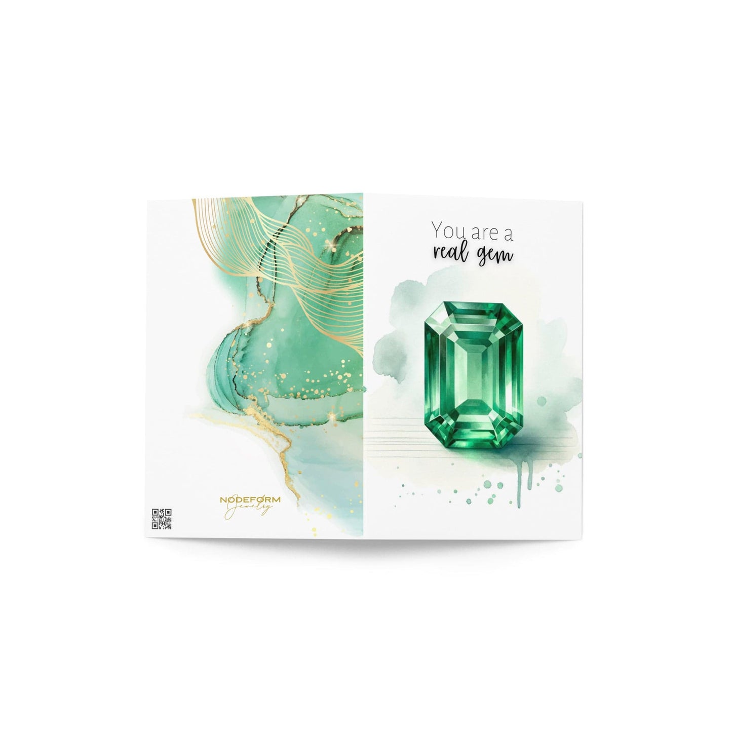 "You are a real Gem" Watercolor Emerald Folded Card Cards by Nodeform