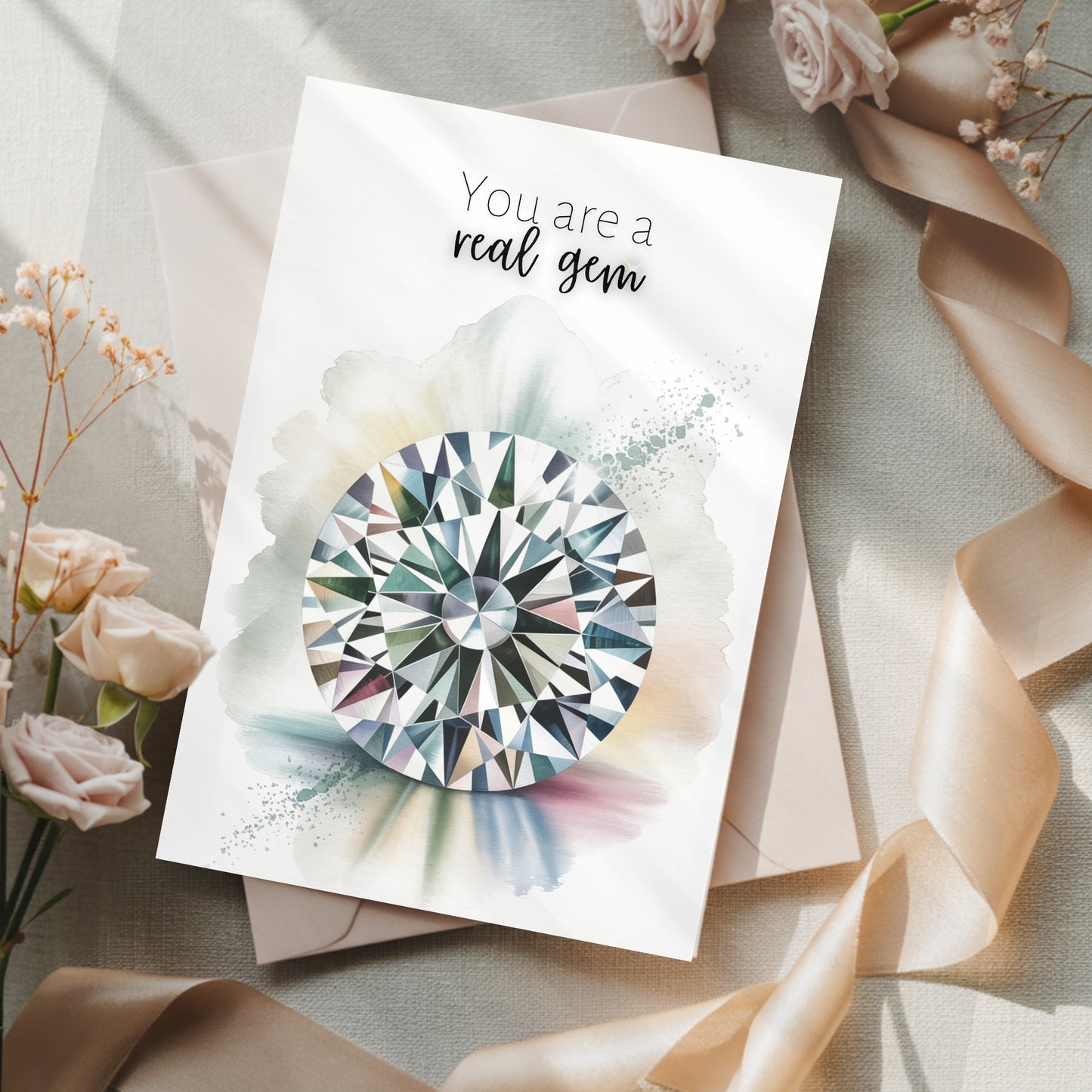 Watercolor Diamond Print Folded Cards - Set of 5