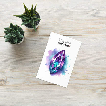 "You are a real Gem" Watercolor Marquise Alexandrite Greeting Card Cards by Nodeform