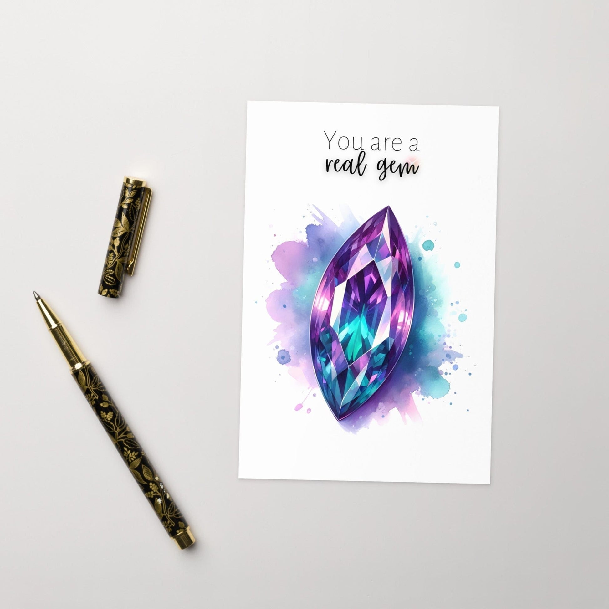 "You are a real Gem" Watercolor Marquise Alexandrite Greeting Card Cards by Nodeform