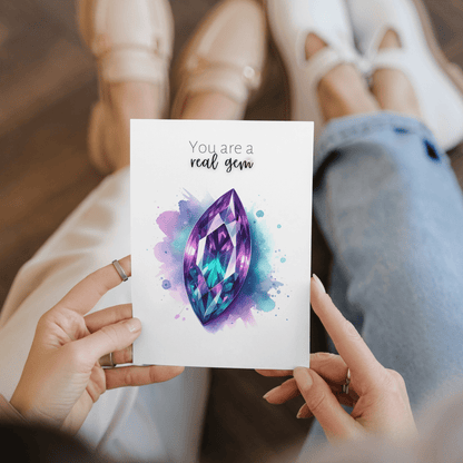 "You are a real Gem" Watercolor Marquise Alexandrite Greeting Card Cards by Nodeform