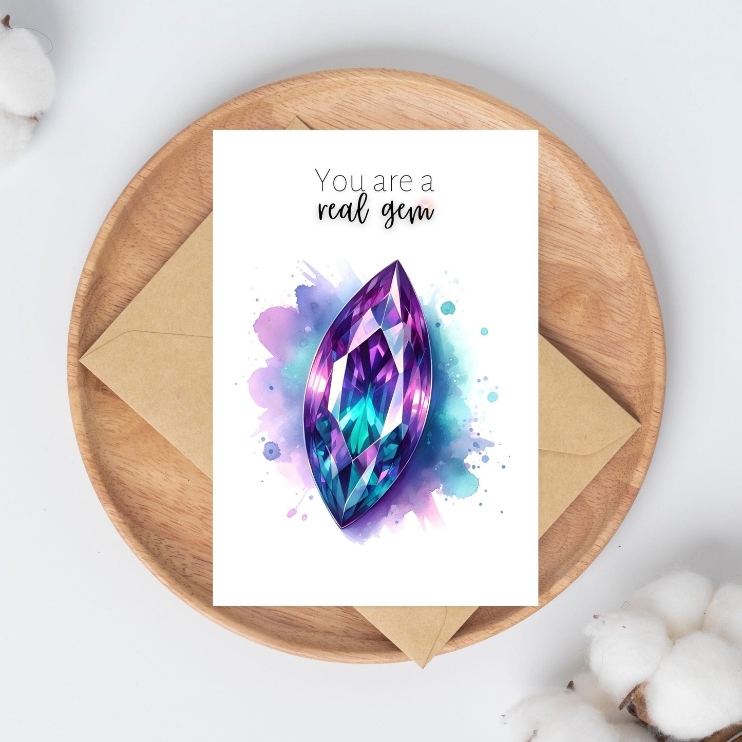 "You are a real Gem" Watercolor Marquise Alexandrite Greeting Card Cards by Nodeform